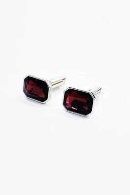 Garnet Red Emerald Cut Glass Gemstone cufflinks stainless steel Men's CUFF15 - Image 1 of 3