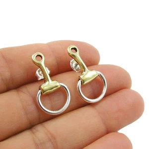Horsebit Earrings 925 Sterling Silver and Gold Horse Riding Tack Snaffle Drops - Picture 1 of 5