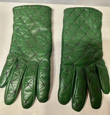 Carolina Amato Mujer Verde Púrpura Acolchado Piel de Cordero Cuero (Forrado en Cachemira) S Foto 1 de 4