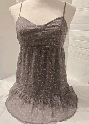 American Eagle Babydoll Dress Sz S Gray Floral Boho Y2K Fairycore Cottage  - Image 1 of 4