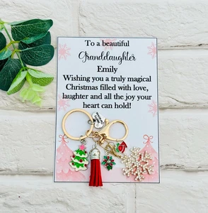 Christmas gifts for Her Card Keyring, Xmas gift for Granddaughter, Mum, Daughter - Picture 1 of 2