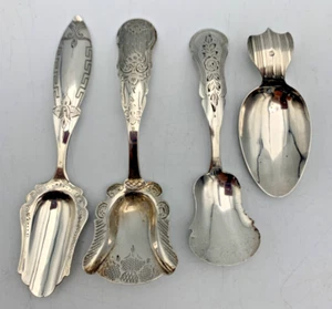 LOT x4 Antique c1840 Dutch Silver Hallmarked Tea Caddy Spoons / Scoops - Picture 1 of 23
