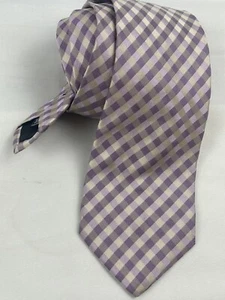 Herren Hugo Boss Krawatte 100% Seide Krawatte Lila Kariert Hergestellt in Italien 3,1/2" W 60" L - Bild 1 von 14