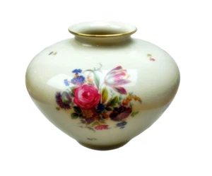 Große bauchige Vase deutsche Blume elfenbeinfarbig Goldrand KPM Krister 15,5 cm - Bild 1 von 4