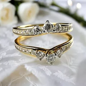 2.20Ct Round Cut Moissanite 18k Yellow Gold Plated 925 Enhancer Engagement Ring - Picture 1 of 1