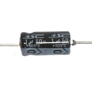 50pc Electrolytic Capacitor GHA 1uF 50V 105℃ 2000hrs φ6x13mm Axial RoHS SC - Picture 1 of 4