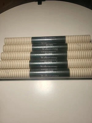 laura ashley wallpaper NOS Stripes Vtg Wallcovering 5 ROLLS 1996 Olive Ivory - Image 1 of 4