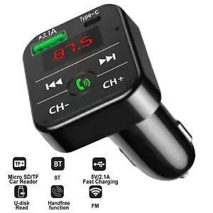 Car Wireless Bluetooth FM Transmitter MP3 Player USB Type-C Ad P9S1 - Picture 1 of 8