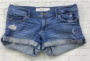 Abercrombie & Fitch Distressed Cuffed Stretch Blue Jean Shorts Women’s Sz 4 32X3 - Picture 1 of 10