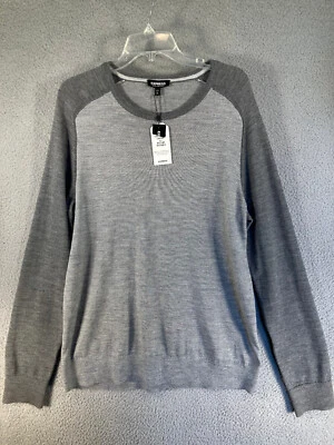 Express Sweater Men's XL Gray Merino Wool Blend Long Sleeve Lightweight - Image 1 of 4