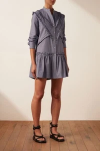 Shona Joy Dress Size AU 12 US 8 BNWT Greta Chevron Frill Mini Dress - Picture 1 of 5