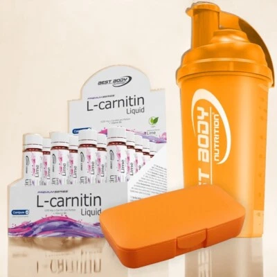 Best Body Nutrition L-Carnitin 20 x 25 ml + Shaker + Pillenbox Orange 62,40€/Ltr - Bild 1 von 4