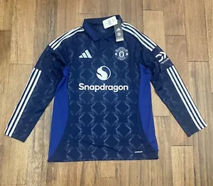 Manchester United 24/25 Mens L Long Sleeve Away Authentic Jersey IT1984 Blue - Picture 1 of 8