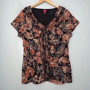 Top donna 212 collezione taglia XL maglia marrone con volant floreale scuro romantico Y2K - Foto 1 di 9