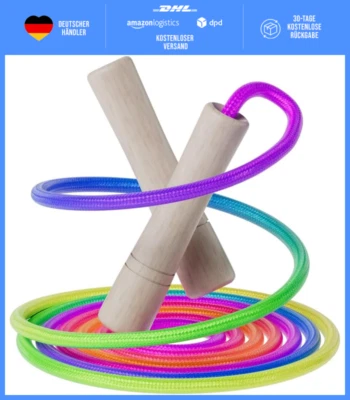 Verstellbares Springseil für Kinder – 260cm mit Holzgriff & Regenbogen-Seil - Bild 1 von 4