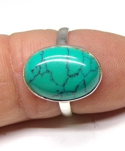 Handmade 925 Sterling Silver 15 x 11 mm Oval Turquoise Stone Ring Size H to W - Picture 1 of 8