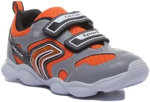 Geox Munfrey Hook & Loop Junior Boys Trainer shoes In Grey Orange US 8 - 13 - Picture 1 of 12