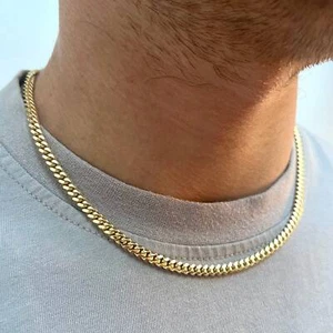 5mm Miami Cuban Link Chain 14k Solid Yellow Gold 24inch Chain Necklace For Men - Picture 1 of 9