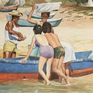 William Nelson - ""Clam Fisherman"" limitierte Auflage Serigraph, signiert - Bild 1 von 2