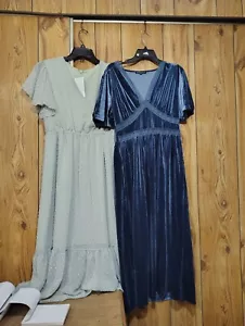 2 PCs. Dress Lot Size XL Both Short Sleeves Ankle Length Sage Green And Blue... - Picture 1 of 8