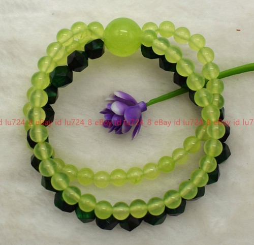 VALENTINO "Braccialetto 3 file 6 mm peridoto rotondo & 8 mm diamante verde gemme occhi di tigre 6 9"