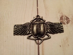 Unique Vintage Scarab Pendant Wings Egyptian Revival 2.5" Wide Charm Pendant - Picture 1 of 3