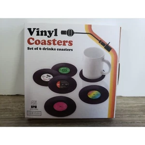 VINYL COASTERS SET OF 6 RETRO SOUNDS 45 RMP RECORD REPLICAS NEW - Picture 1 of 4