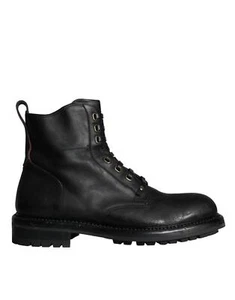 Dolce&Gabbana Men Ankle Boots 100% Leather Solid Lace Up Casual Booties Sz EU 45 - Picture 1 of 8
