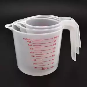 Set of 3 PVC liquid measuring cups (250/500/1000ml) for baking, plastic volume - Picture 1 of 6