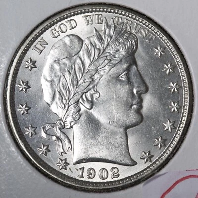 Medio dólar de plata barbero 1902 BU *sin circular* MS E305 OTMNF Foto 1 de 2