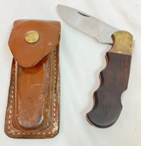Vtg Gerber Magnum Hunter folding knife finger groove Handle Leather Sheath - Picture 1 of 8
