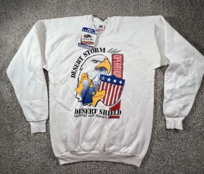Vintage 90s Streetwear Mens XL Desert Storm Crewneck Sweatshirt White USA - Image 1 of 4