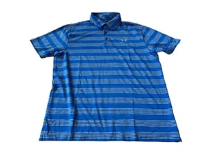 Under Armour Heatgear Mens Golf Polo Shirt Large Blue Striped Loose Short Sleeve - Picture 1 of 7