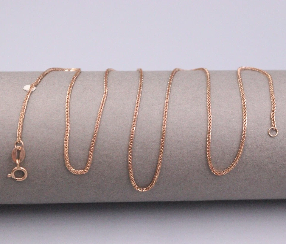 Collar de eslabones de trigo de cadena de oro rosa de 18 quilates puro Au750 de 0,8 mm 1,4-1,6 g 17,9 pulgadas Foto 1 de 3