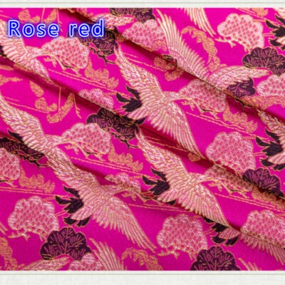 1M DIY Embroidery Sewing Cloth Japanese Crane Fabric Kimono Brocade Silky Satin - Image 1 of 4
