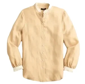J.Crew Tan Drapey Cupro Ruffled Collar/Sleeve Button-up Shirt Women’s XL - Picture 1 of 8