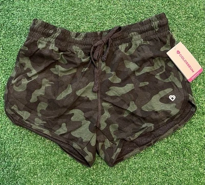 Pantalones Cortos Coliseo, Para Mujer Talla Pequeña, Negro Y Verde Camuflaje Pull On Foto 1 de 4
