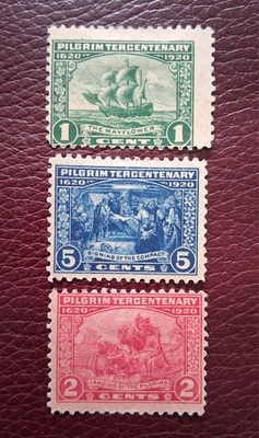 1920 Scott #548-550, M/F/H/NG, Pilgrim Tercentenary, 3 Stamps Complete set  - Image 1 of 4