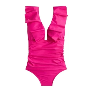J.Crew rosa geraffte Rüschen Einteiler Badeanzug Größe 12 Neu mit Etikett - Bild 1 von 4
