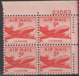SC# C33 - 1946 5¢ DC-4 Skymaster - Mint NH Plate Block of 4 - Picture 1 of 1