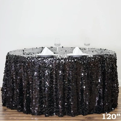 TOALHA DE MESA PRETA REDONDA 120" grande lantejoulas Payette casamento catering jantar roupa de cama - Imagem 1 de 4