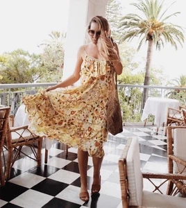 Spell Dress Size S Sayulita Midi Frill Sunflower Yellow Strappy Floral Boho - Foto 1 di 20
