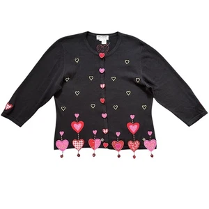JACK B QUICK Valentine Cardigan Sweater Size XL Heart Tassel Embroidered Beaded - Picture 1 of 15