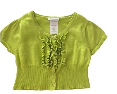 Bonnie Jean Girls 10 Ruffle Front 5-Button Cardigan SS Sweater Bright Lime Green - Image 1 of 4
