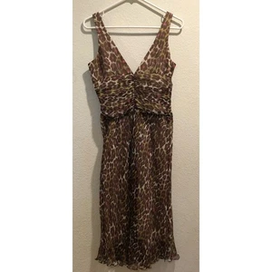 Trina Turk Multicolor Leopard Print V-Neck Silk Knee Length Dress Size 6 - Picture 1 of 4