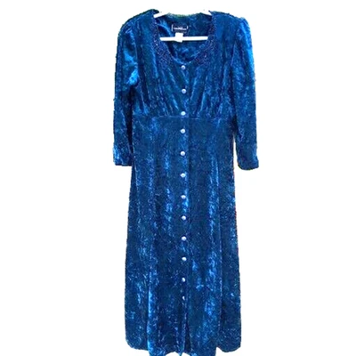 Maxi Vestido De Colección Años 90 Molly Malloy Babydoll Terciopelo Cuentas Abotonado Talla 8 Verde Gótico Foto 1 de 4