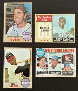 1968 Topps #9 Fergie Jenkins, #55 Felipe Alou, #371 Tony Olivia #550 Clete Boyer - Picture 1 of 10