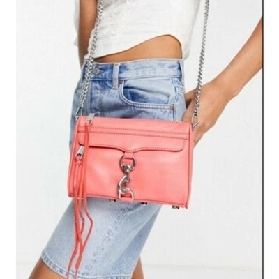 Bolso de Mano Bandolera Rebecca Minkoff Cuero Coral Plateado Mini Mac Flecos Foto 1 de 4
