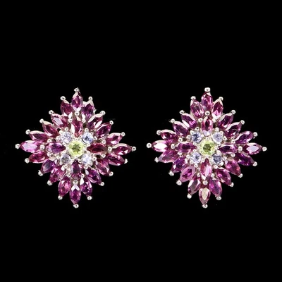 Pendientes de plata de ley 925 peridoto tanzanita piedras preciosas naturales joyería Foto 1 de 4