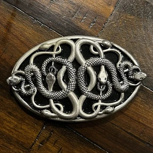 Vintage Silver Serpent Slithering Snake Buckle Belt - Celtic Knotwork Design - Picture 1 of 8